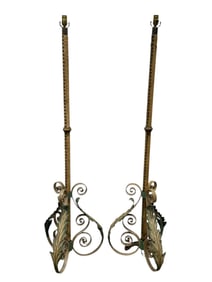 Pair of Circa 1920s French Wrought Iron Floor Lamps