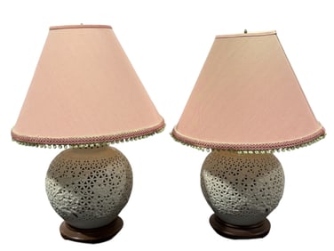 Pair of "Seyei China" Japan Pierced Ceramic Lamps