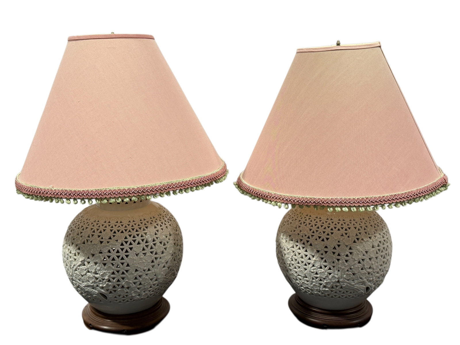 Pair of "Seyei China" Japan Pierced Ceramic Lamps: Pair of "Seyei China" Japan Pierced Ceramic Lamps. Measures 26.5" Tall.
