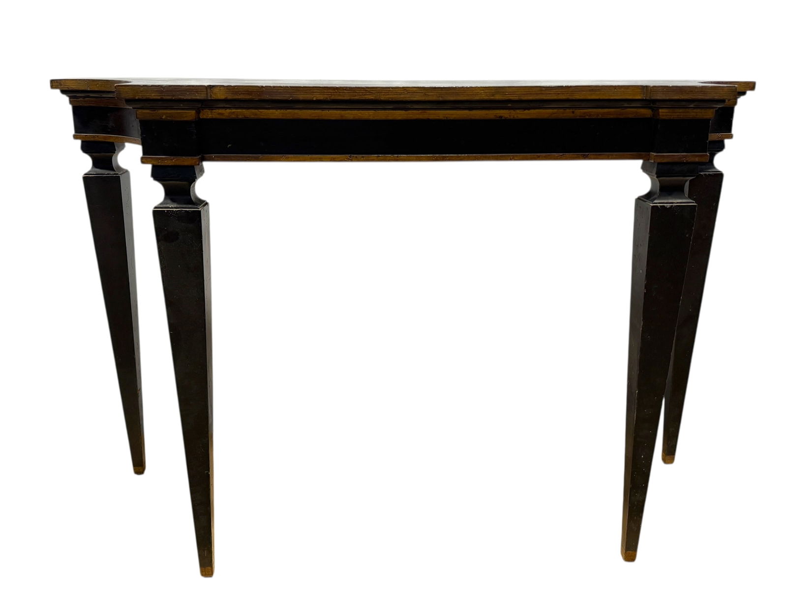 MCM Ebonized Hollywood Regency Console Table: MCM Ebonized Hollywood Regency Console Table. Measures 32" H x 49.5" W x 18" D.