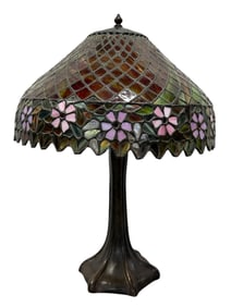 Antique Bronze Handel Stained Glass Table Lamp