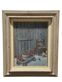 Signed Suelley Queen Oil on Canvas Apples & Barn Scene