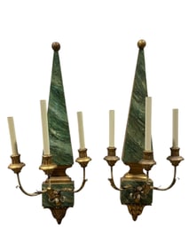 Pair of Italian Giltwood & Faux Painted Obelisk Sconces