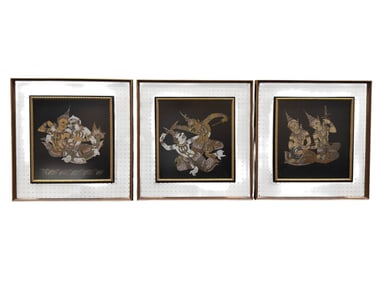 Group of 3 Framed Thai Silk Paintings