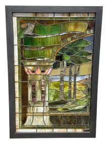 Large Circa 1880 Stained Glass Scenic Window
