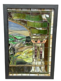 Large Circa 1880 Stained Glass Scenic Window