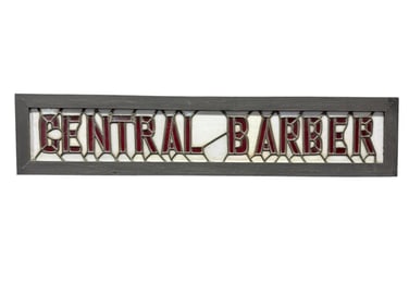 Circa 1900 Leaded Glass "Central Barber" Sign