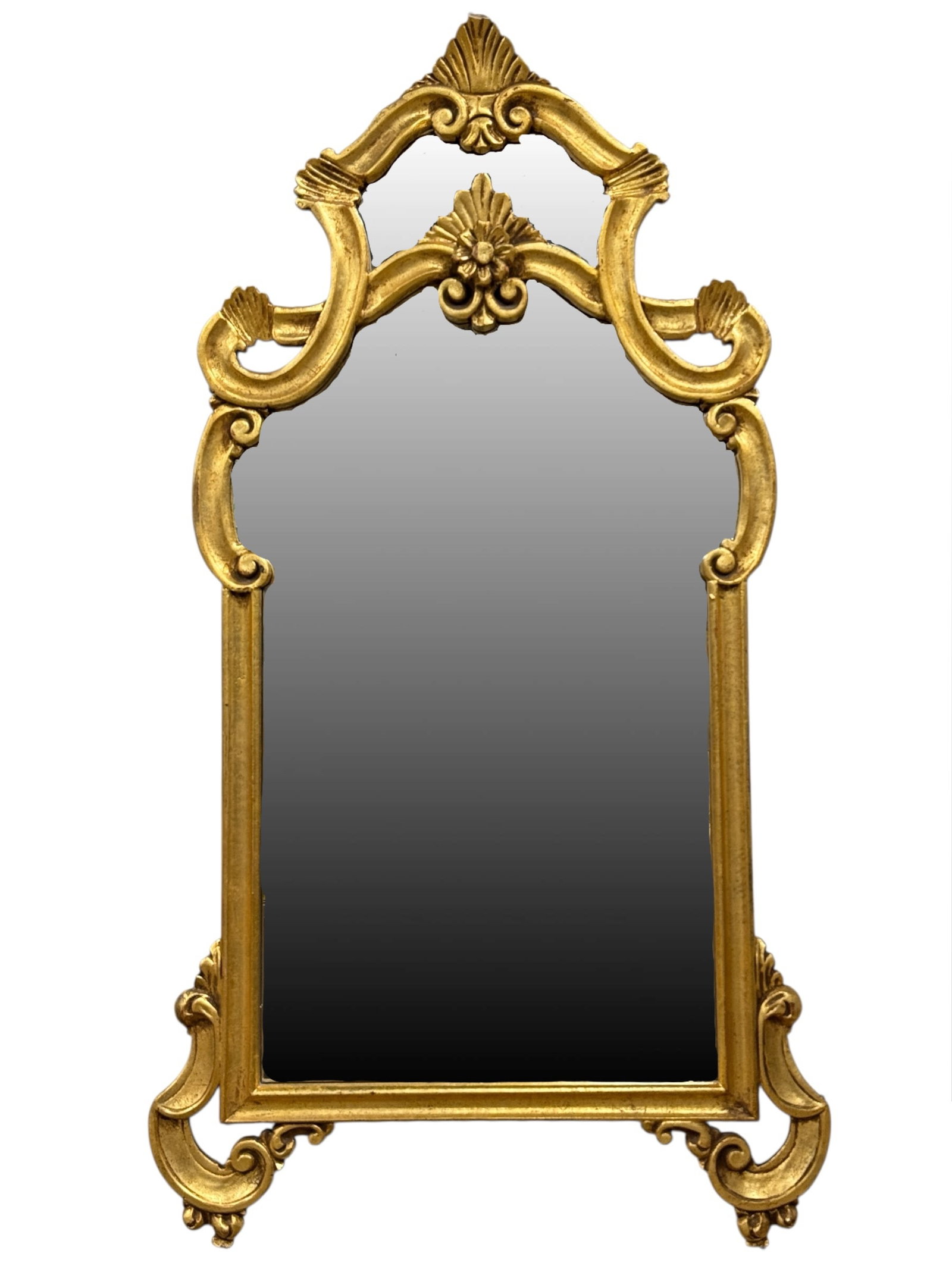 Italian LaBarge Giltwood Rococo Style Mirror: Italian LaBarge Giltwood Rococo Style Mirror. LaBarge label on the backside of mirror and marked made in Italy. Measures 40.75" H x 22.5" W.