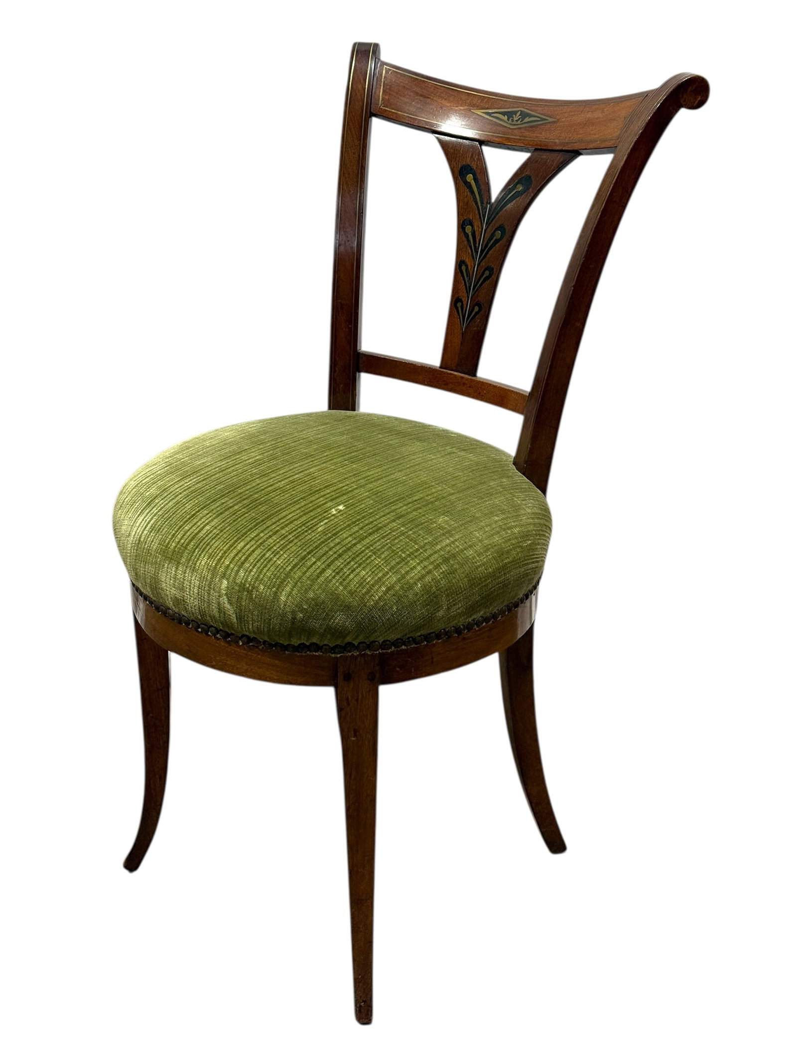 19th C. French Regency Classical Brass Inlay Side Chair: 19th C. French Regency Classical Brass Inlay Side Chair. Measures 34.5" H and seat height measures 20" H.