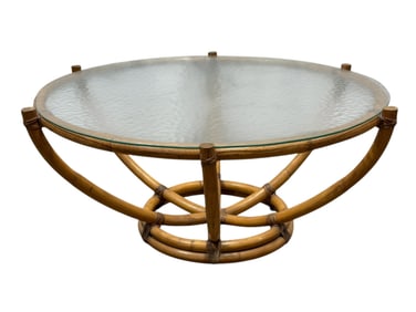 MCM Rattan 6 Pole Glass Top Coffee Table