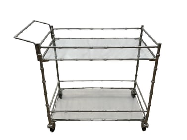 MCM Faux Bamboo Polished Chrome Bar Cart