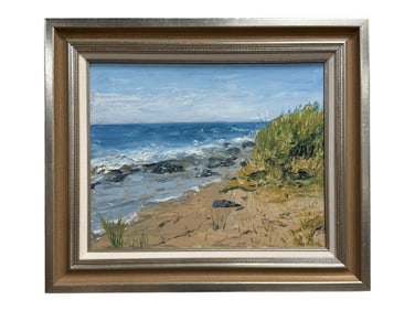 Signed R. Stevenson Oil on Board "Sea Shore" Painting