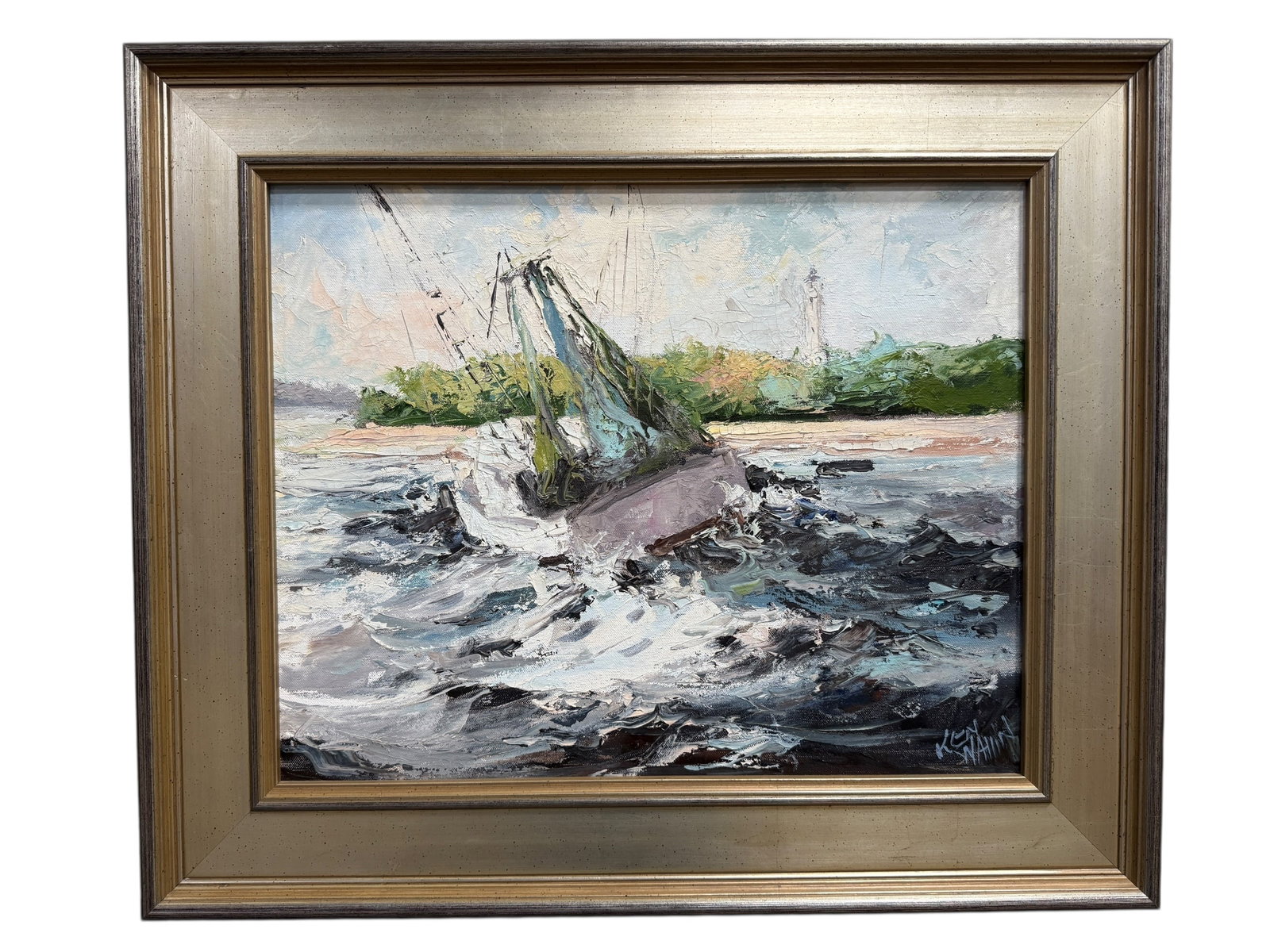 Signed Ken Wallin Oil on Canvas "St. Simons" Painting: Signed Ken Wallin Oil on Canvas "St. Simons" Painting. Signed in the bottom right corner. Painting measures 19.5" x 15.5". Frame measures 26.25" x 22.25".