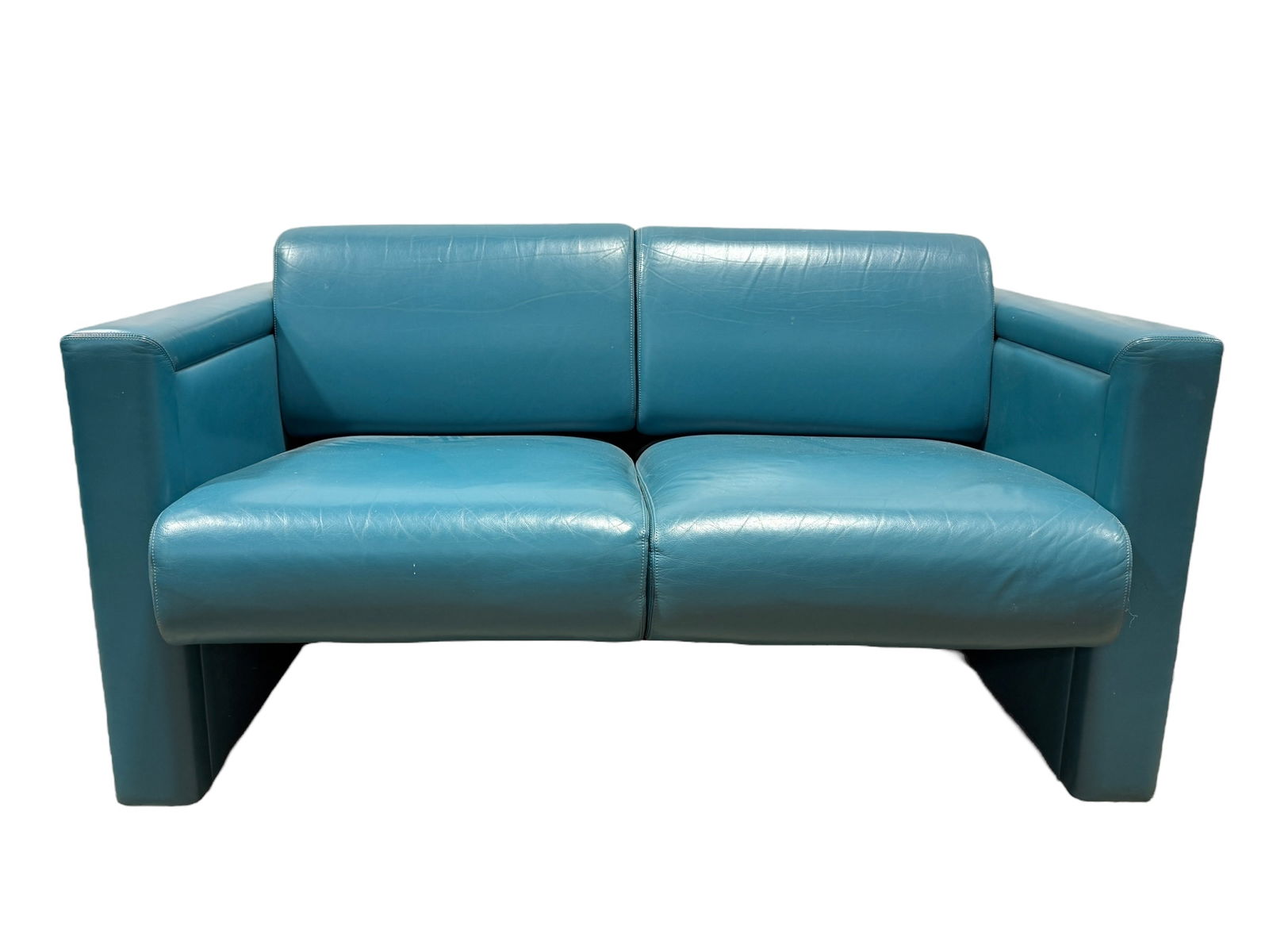1980s Trix & Robert Haussmann for Knoll Italian 2-Seater Sofa: 1980s Trix & Robert Haussmann for Knoll Italian 2-Seater Sofa. Leather. Made in Italy sticker on the underside. Measures 28.75" H x 54.5" W x 33.5" D.