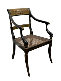 Cir 1810 English Regency Ebonized Painted Arm Chair