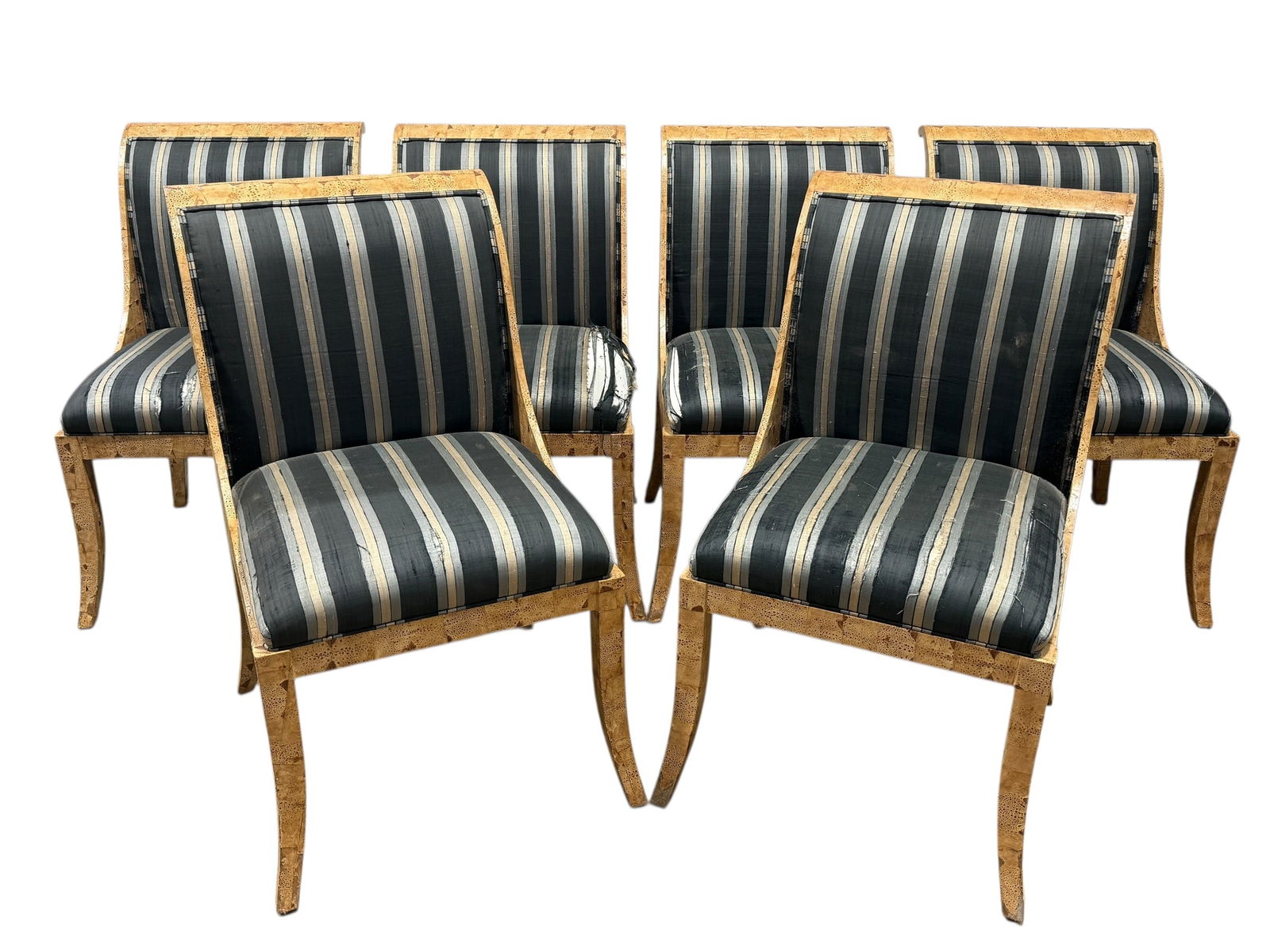 Set of 6 Chismo Chairs In The Style of Karl Springer: Set of 6 Chismo Chairs In The Style of Karl Springer. Measures 35.5" H x 20.25" W x 25.5" D. Seat height measures 21" H.
