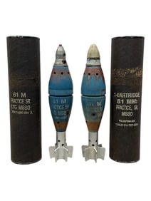 Lot of 2 81mm M880 Practice Mortar Rounds w/ Case