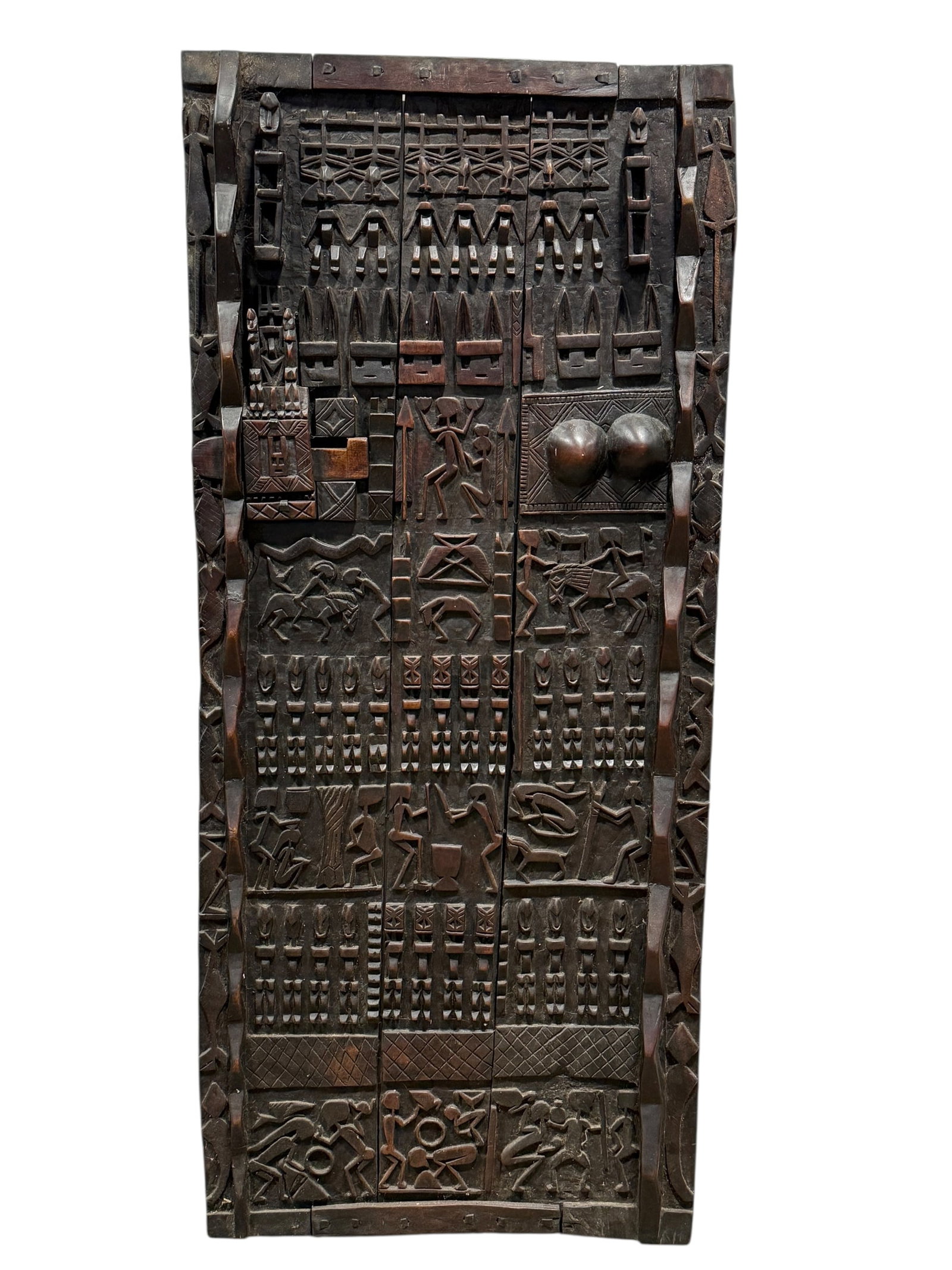 19th C. Carved African Dogon Granary Wood Panel: 19th C. Carved African Dogon Granary Wood Panel. Possibly from Mali, West Africa. Measures 71.5" H x 31.5" W.