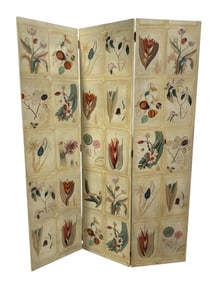 Maitland Smith Hand Painted Botanical 3 Panel Screen