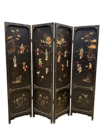 Antique Chinese Bone Inlay 4 Panel Screen
