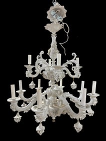Capodimonte Blanc de Chine Porcelain 16 Arm Chandelier