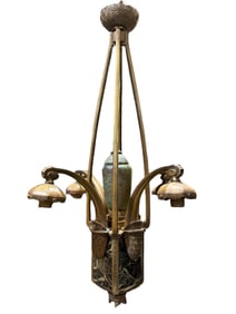 1920s French Bronze Deco Light Fixture w/ Art Glass Insert