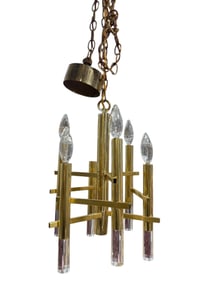 Italian MCM Gaetano Scolari Brass 6 Arm Light Fixture
