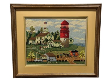 Framed Needlepoint Farm Scene