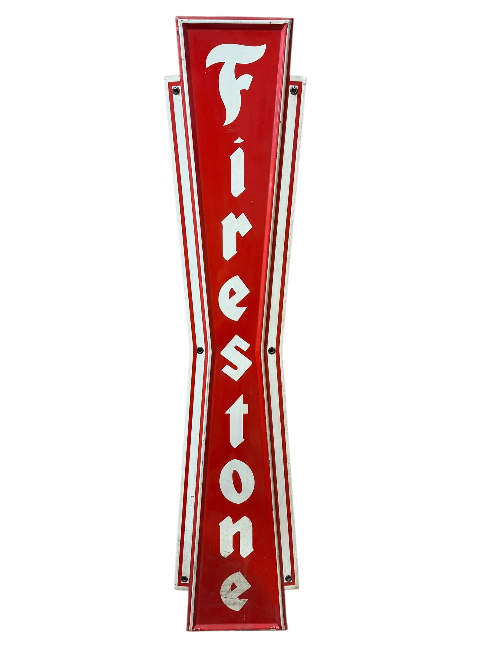 Mid 20th C. Firestone Tires Metal Sign: Mid 20th C. Firestone Tires Metal Sign. Measures 71.25" H x 15.5" W.