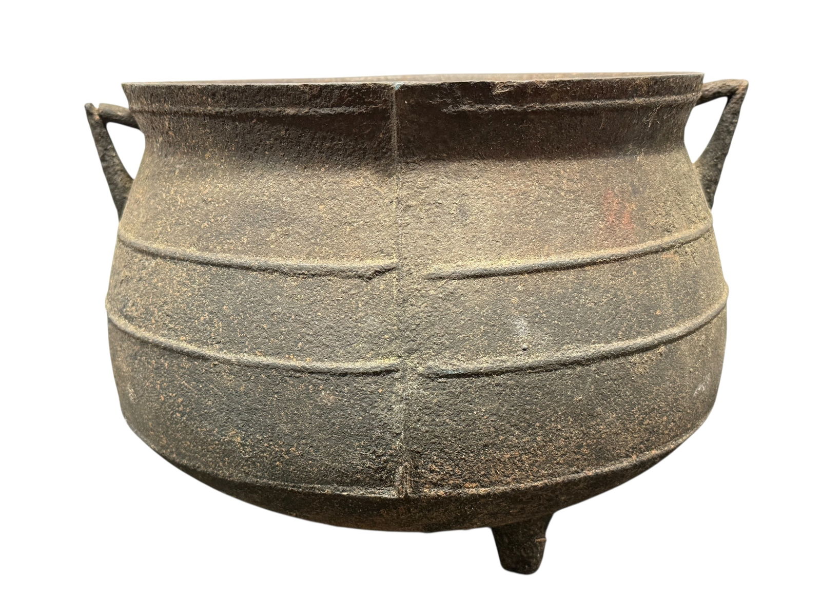 Antique Cast Iron Cauldron: Antique Cast Iron Cauldron. Measures 10" H x 14.75" W x 13.5" D.