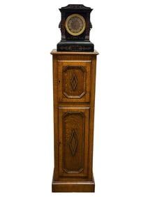 Antique Ansonia "Nero" Cast Iron Clock on Oak Stand