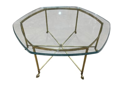 MCM LaBarge Hollywood Regency Style Brass Hooved Feet Table