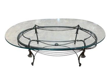 Oval Glass Top Drapery Iron Table