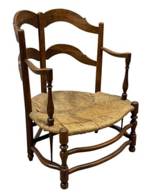 French Fruitwood Rush Seat Chair