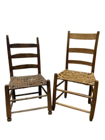 2 Antique Ladder Back Splint Weave Chairs