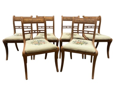 Set of 6 19th C. American Clismos Needlepoint Chairs