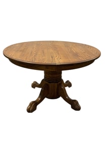 Vintage Oak Round Top Table w/ Clat Feet