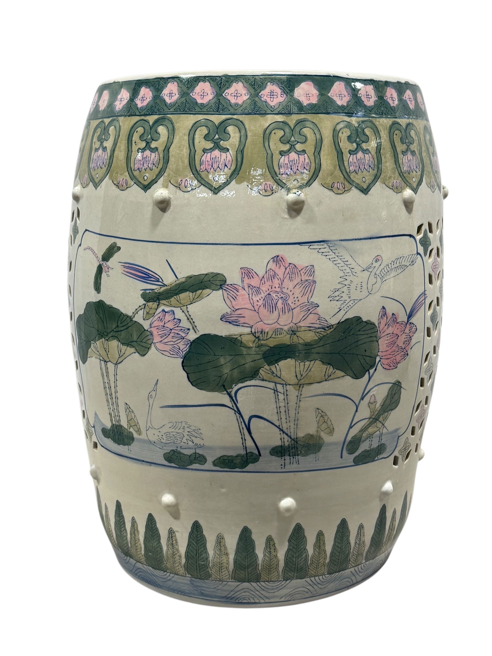 Chinese Porcelain Garden Stool: Chinese Porcelain Garden Stool. Measures 17.5" H x 13" Diameter.
