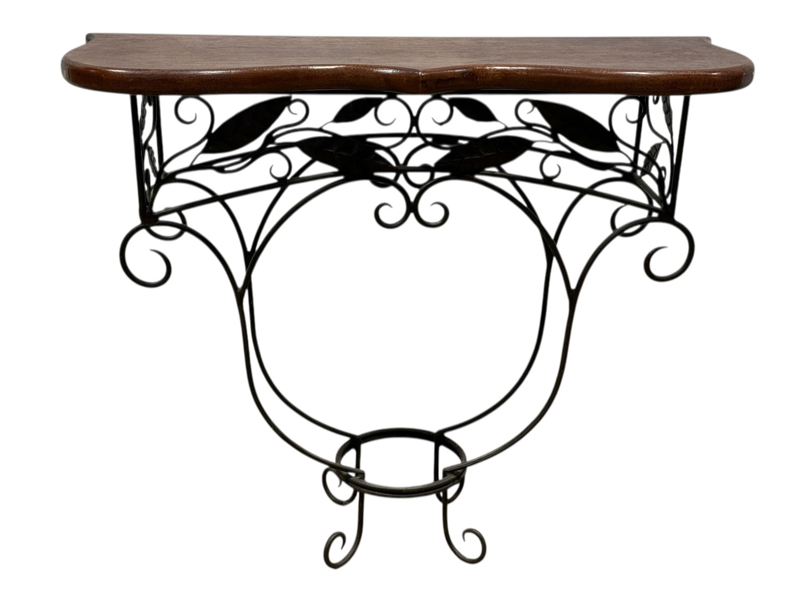 Wood & Iron Console Table: Wood & Iron Console Table. Measures 33" H x 39.25" W x 14" D.