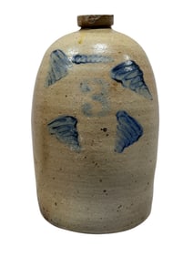19th C. 3 Gal Salt Glaze Stenciled Jug
