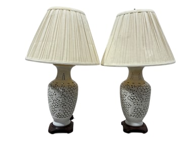Pair of Pierced Ceramic Table Lamps