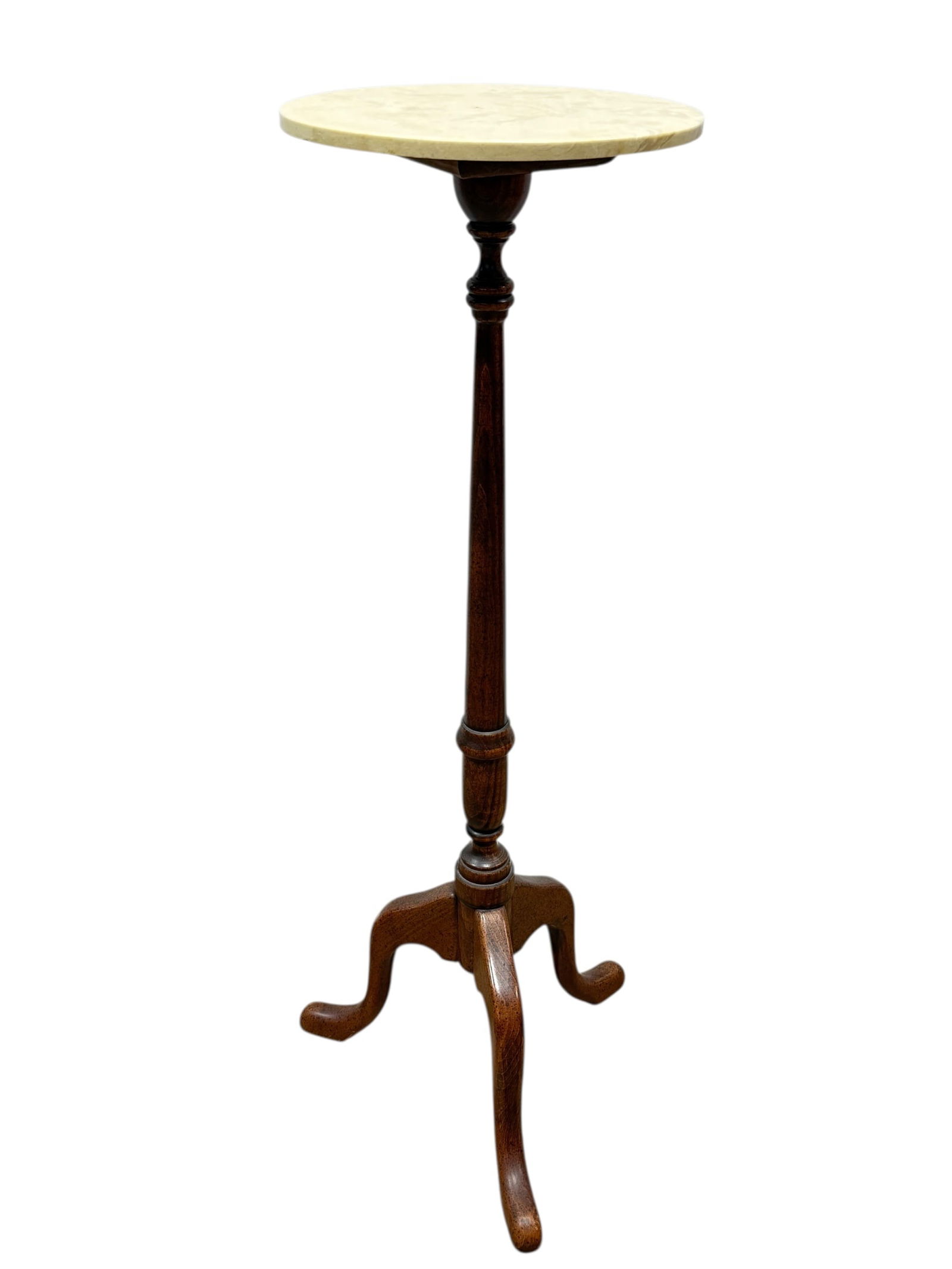Mahogany Marble Top Plant Stand: Mahogany Marble Top Plant Stand. Measures 37.75" H x 11.75" Diameter.