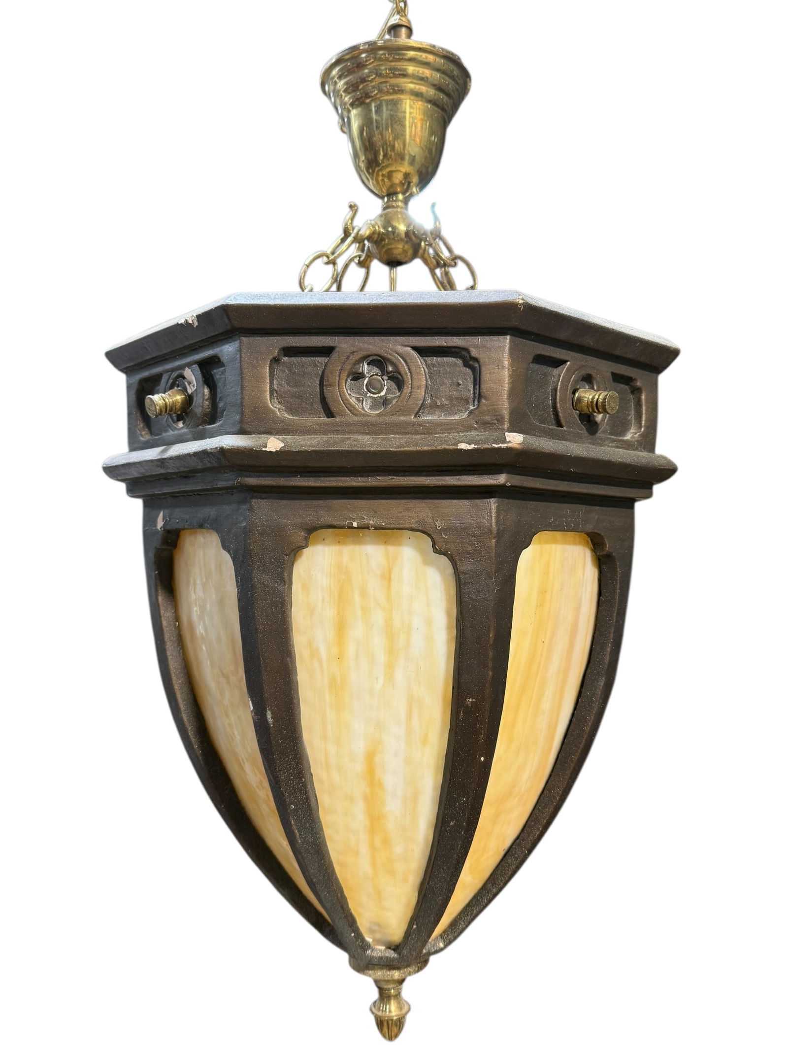 Pendant Slag Glass Chandelier: Pendant Slag Glass Chandelier. Measures 29" H x 15.5" W x 15.5" D.