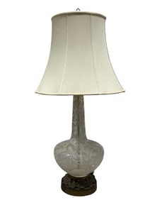 Floral Painted Crystal Glass Base Table Lamp