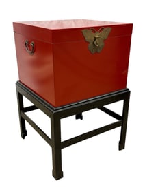 Chinese Red Lacquer Box on Stand