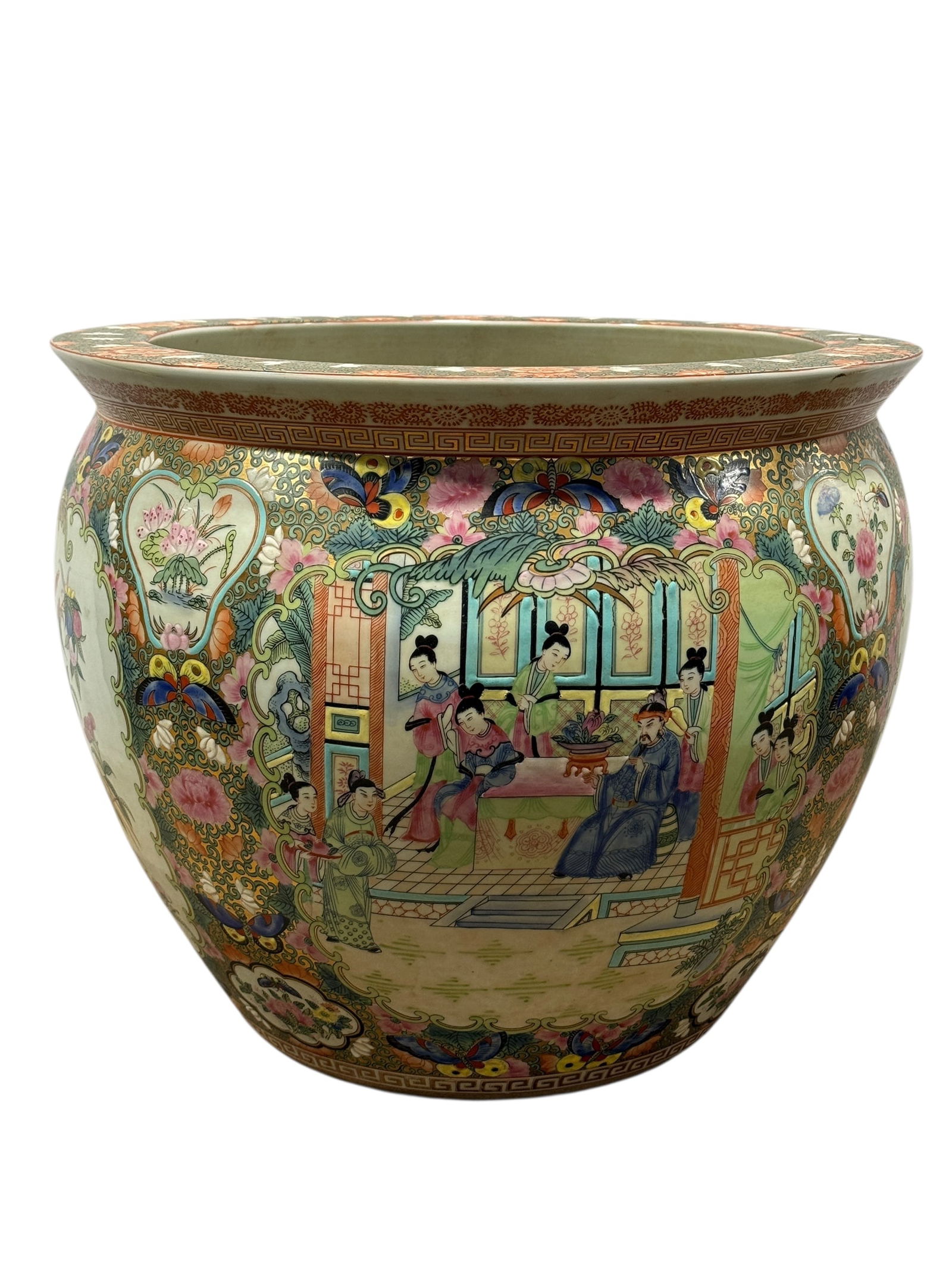 Large Chinese Fish Bowl Planter: Large Chinese Fish Bowl Planter. Measures 14.25" H x 17" Diameter.