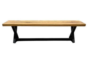 Solid Wood Bench on Metal Base
