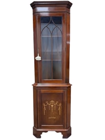 Vintage English Style Marquetry Inlaid Corner Cabinet