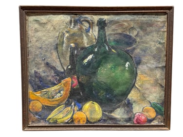 Signed Grace Hill Turbull 1917 Oil on Canvas "Green Bottle" Painting