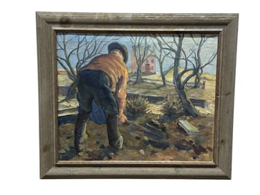 Signed Gustaff Magnusson 1925 Oil on Canvas "Paris Man Digging" Painting